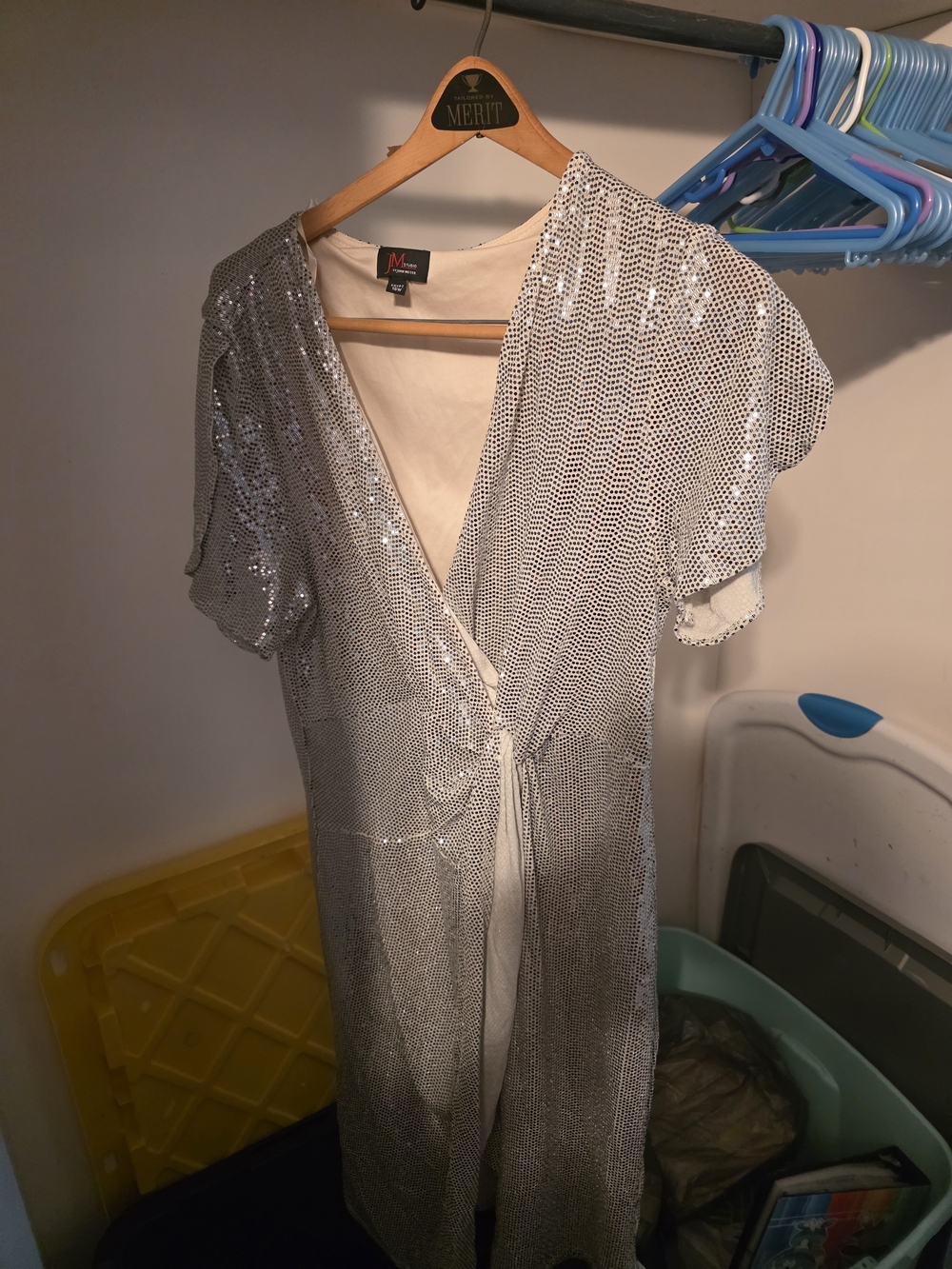M.STUDIO Silver Sequin Cocktail Dress